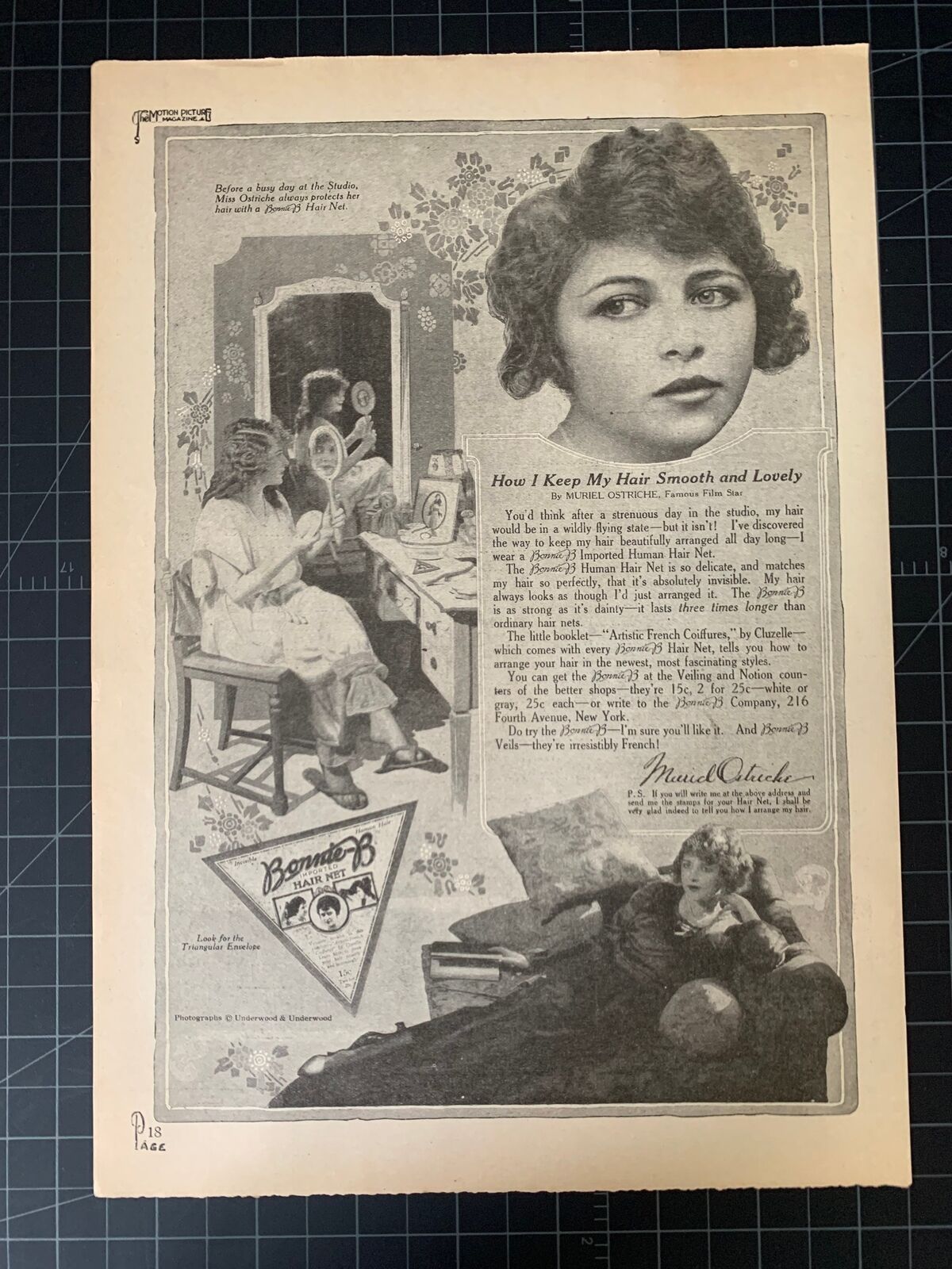 Vintage 1919 Bonnie B Hair Net Print Ad - Muriel Ostriche