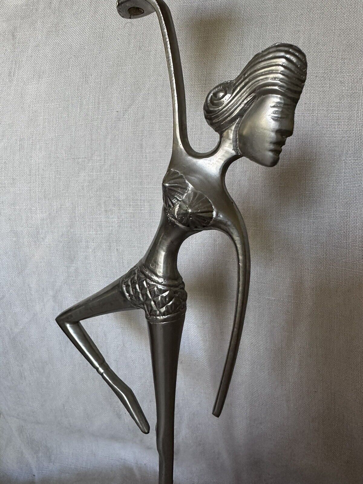 McM Bikini Dancing Beauty Figural Candlestick Holder Mid Century Modern Silver