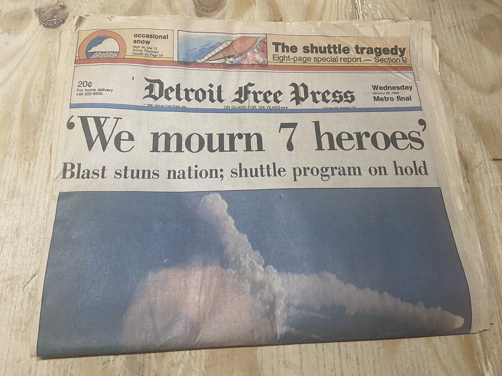 1986 Detroit Free Press Newspaper We Mourn 7 Heroes The Shuttle Tragedy January