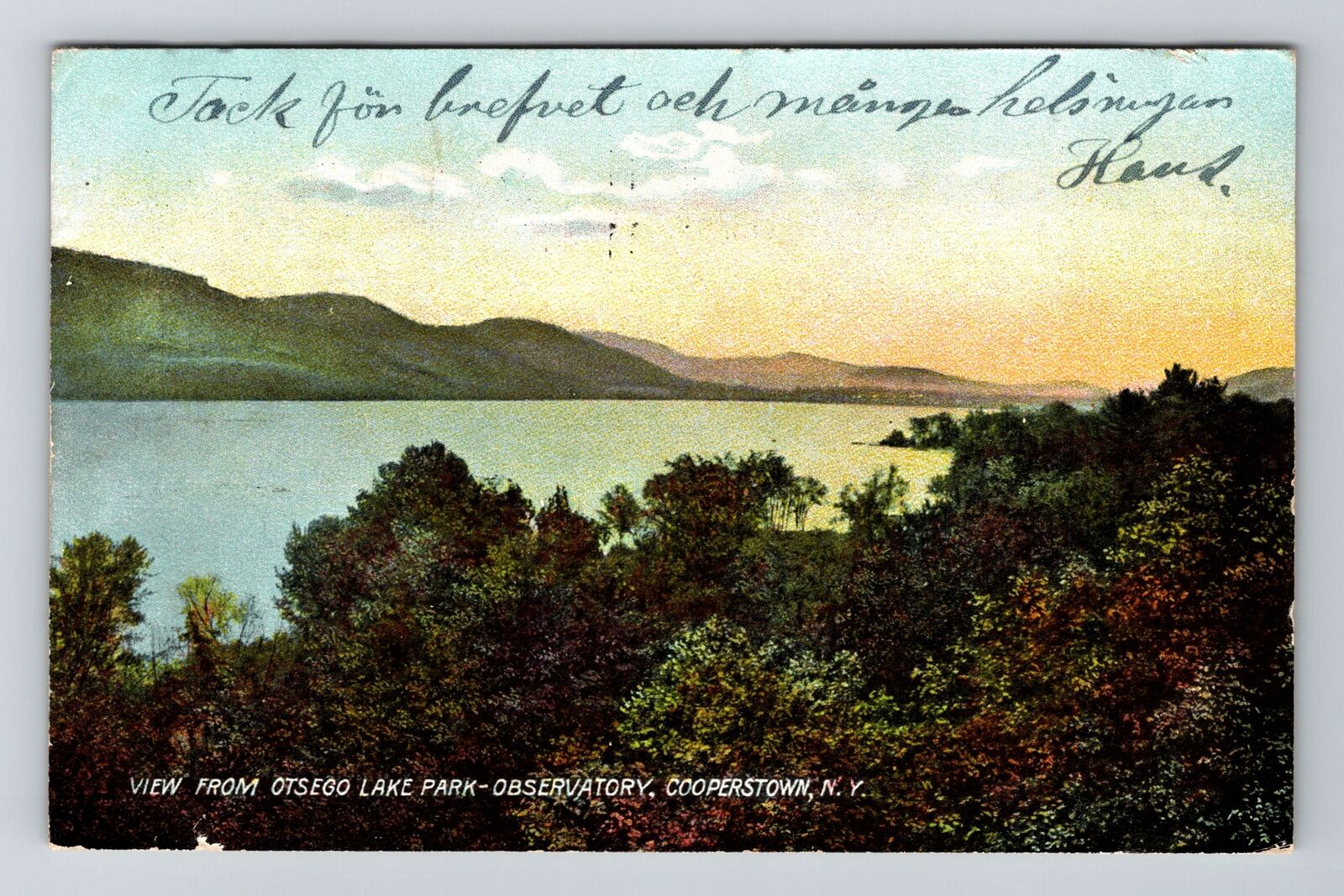Cooperstown NY-New York, Otsego Lake from Observatory, Antique Vintage Postcard