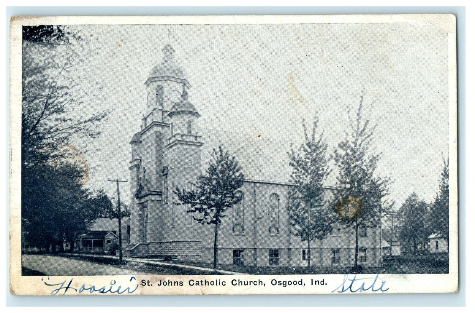 1907 St Johns Catholic Church, Osgood, Indiana IN Antique Postcard