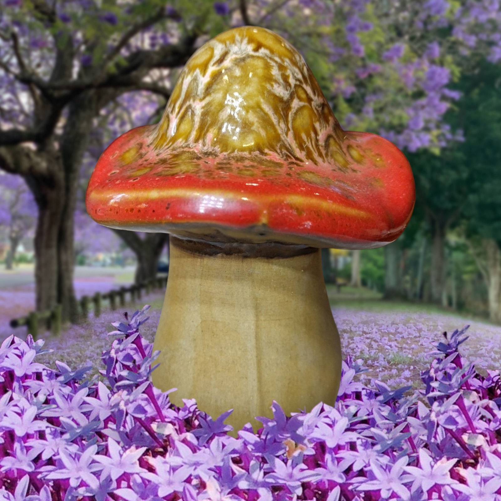 Ceramic Mushroom Toadstool Terracotta Pottery Approx. 5 VTG Whimsical Glaze Top