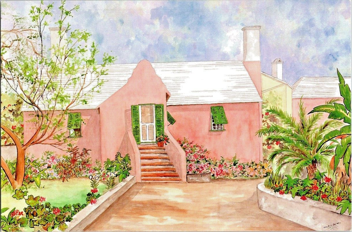 Postcard Bermuda Reprint Old House in St. George Watercolor Jackie Holmes 6 x 4\