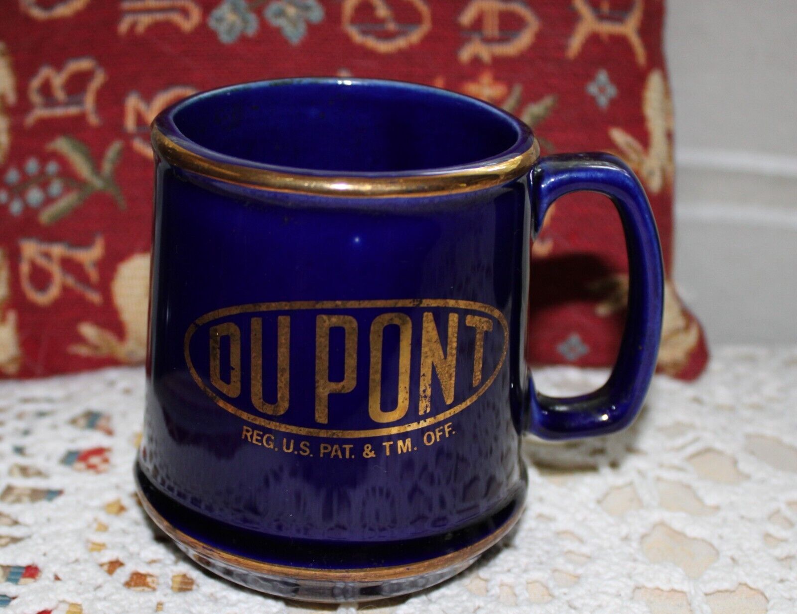 Vintage DuPont Coffee Mug - Gold Color Rim - USA Stamped on Bottom