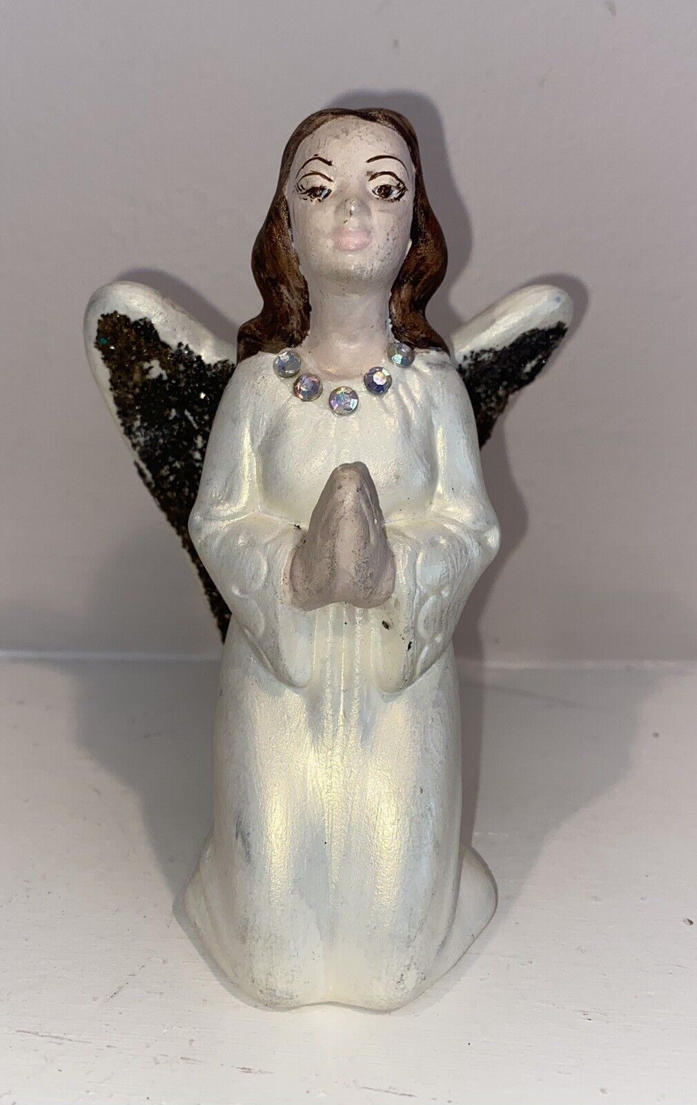 Vintage Christmas Kneeling Angel Holland Mold Ceramic 1950-1960 Mica Nativity 5”