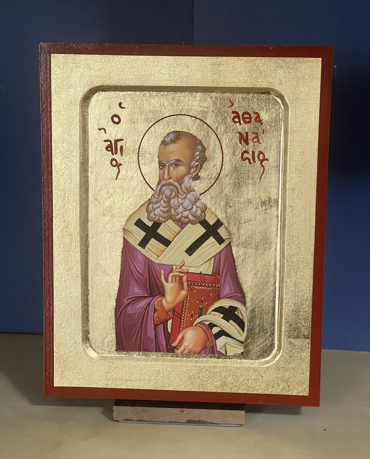 Saint Athanasius the Great - Greek Russian Orthodox Wooden Cared Icon 8x10 Inch