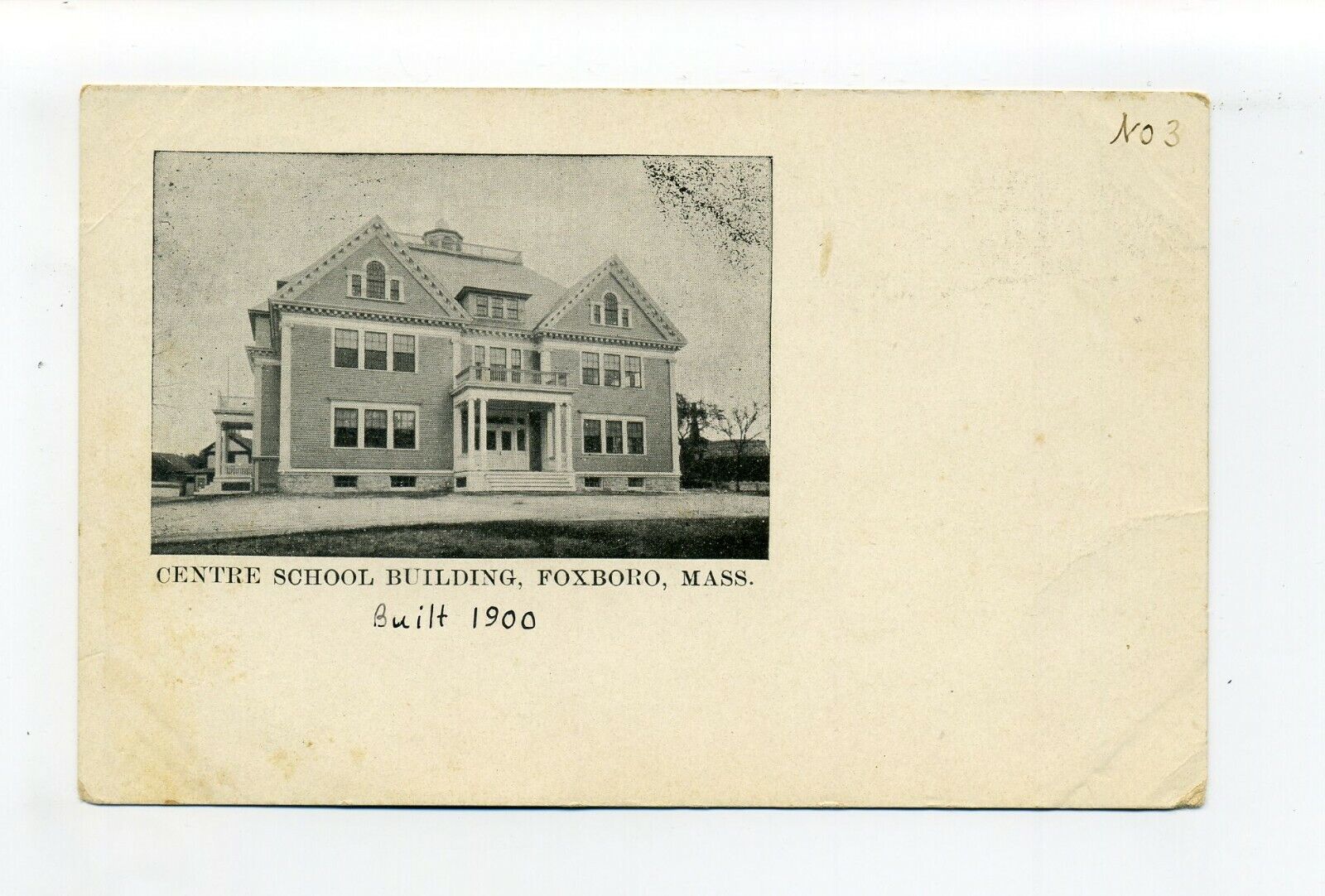 Foxboro MA Mass Antique Postcard, Centre School Building, very early