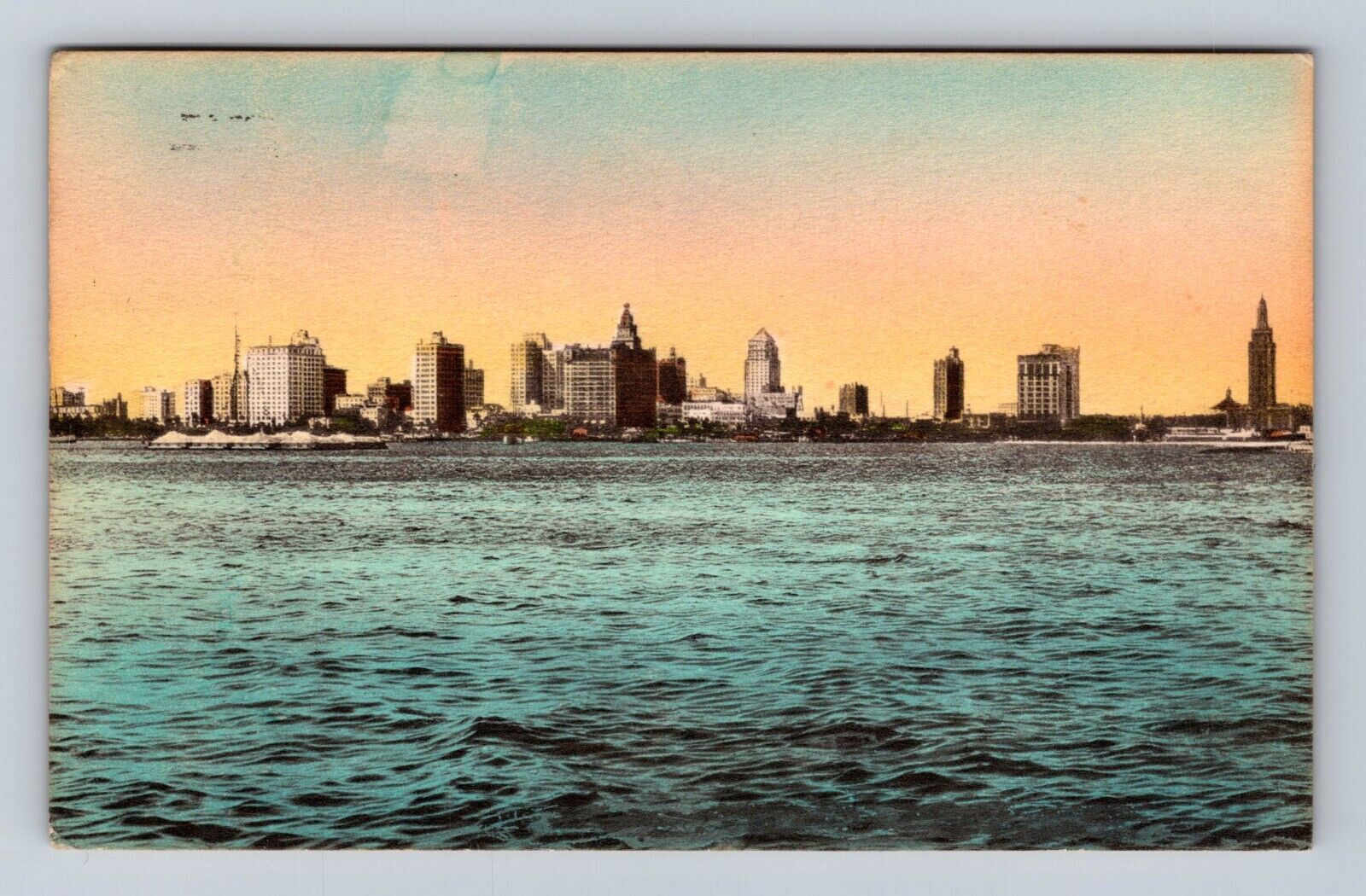 Miami FL-Florida, Skyline From The Causeway, Antique, Vintage c1935 Postcard