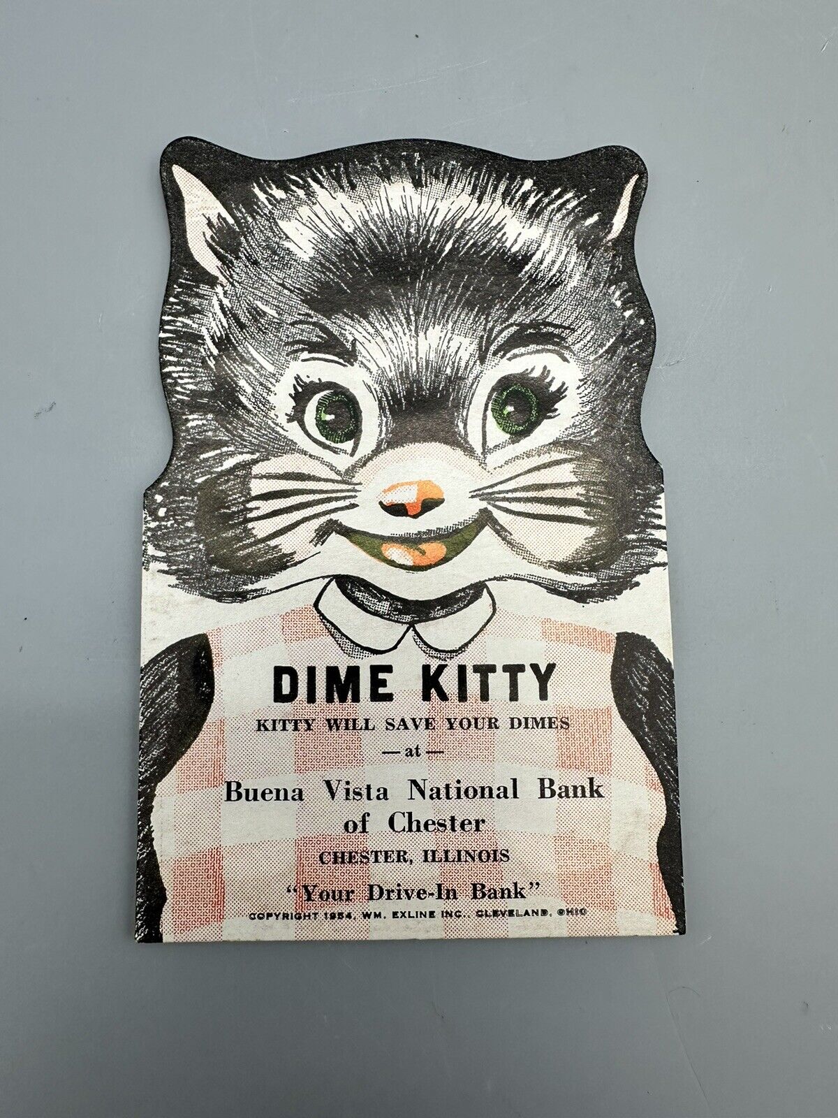 Vintage Dime Kitty Chester Illinois 1954 Paper Coin Bank Collector Unique Gift