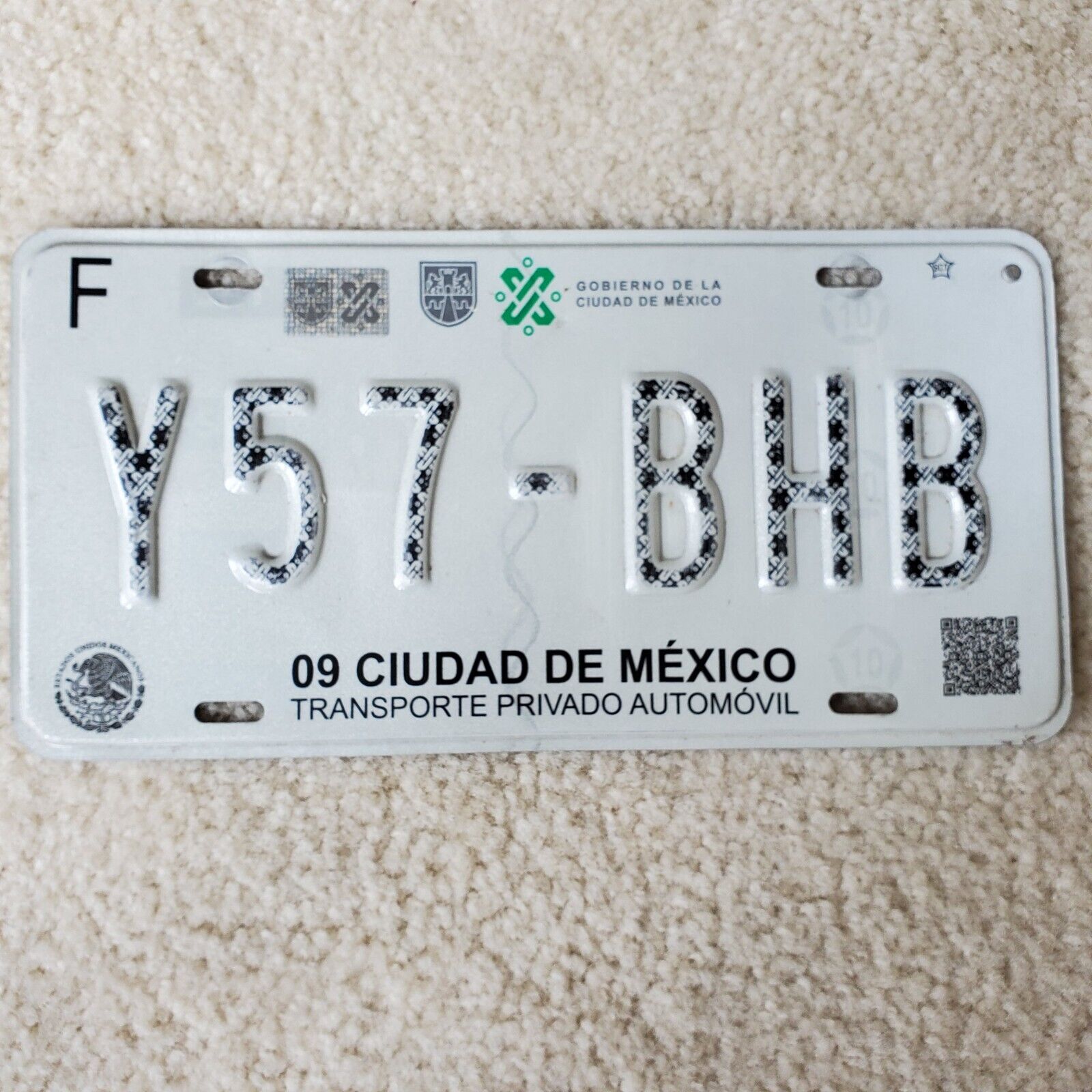 Ciudad De México License Plate Y57-BHB White CDMX Mexico City 