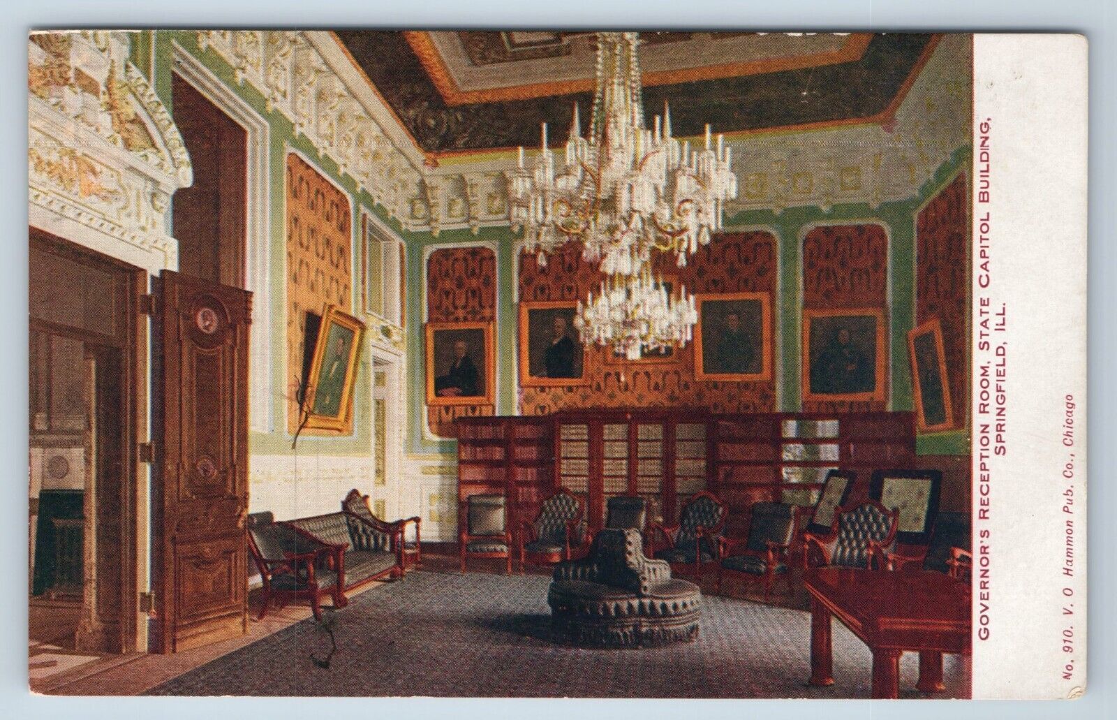 Postcard Governor\'s Reception Room State Capitol Building Springfield Illinois