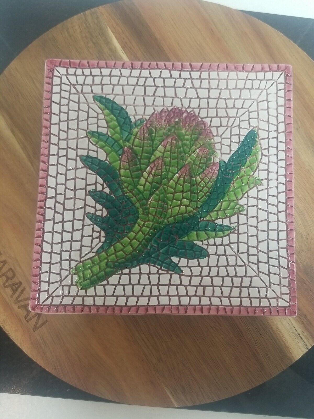 Pier One Hand Painted Mosaic Artichoke Trivet Hot Plate- Made in Italy 6\