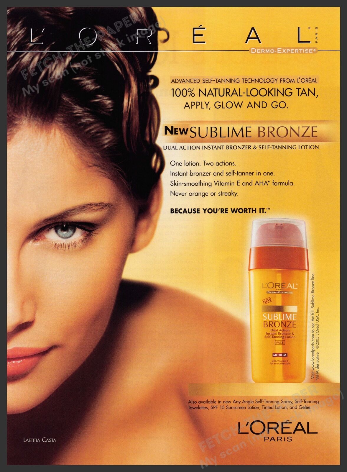 L'Oreal Sublime Bronze 2000s Print Advertisement 2005 Laetitia Casta Tan Skin