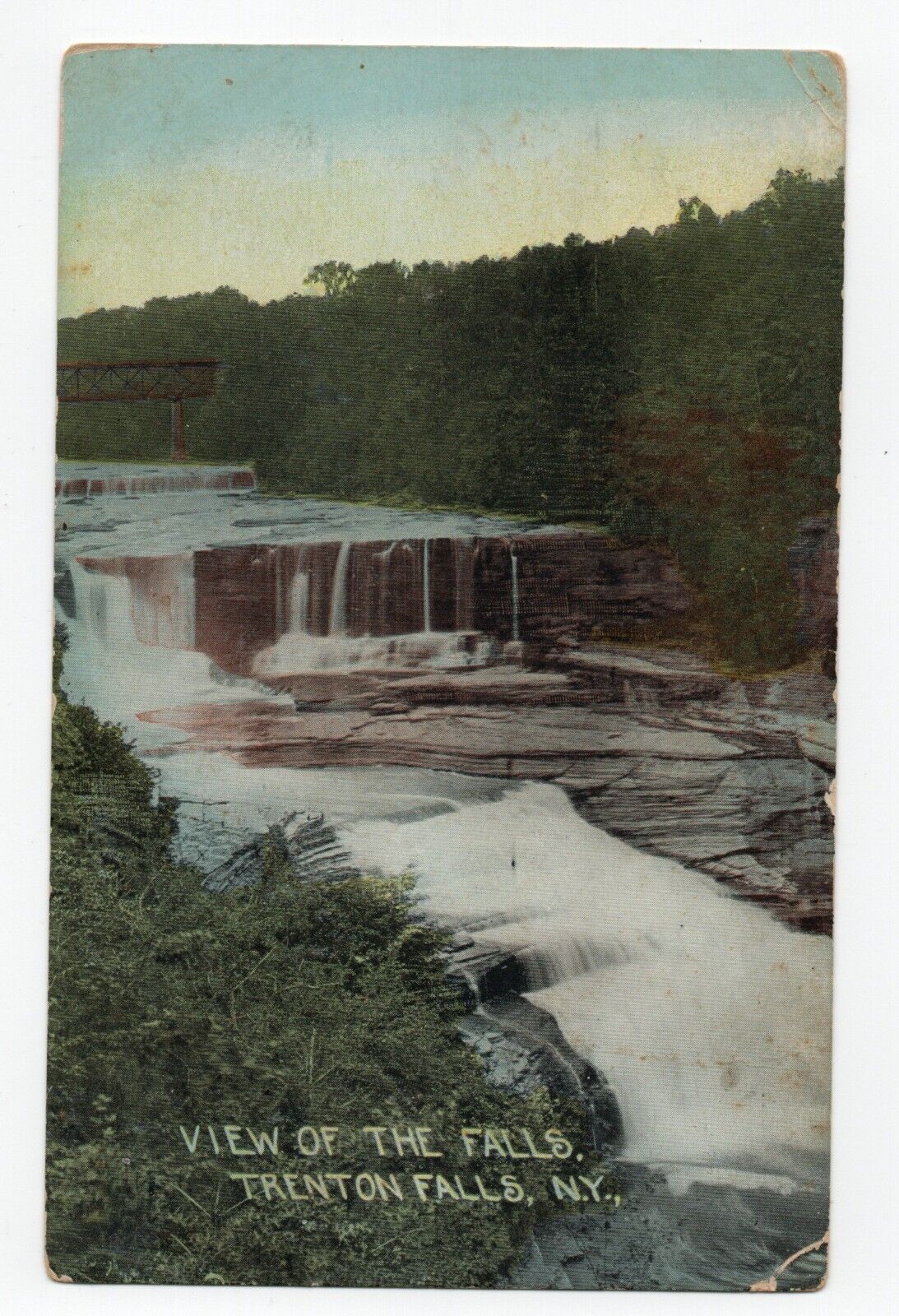 Vintage View of the Falls, Trenton Falls, New York.  Polychrome