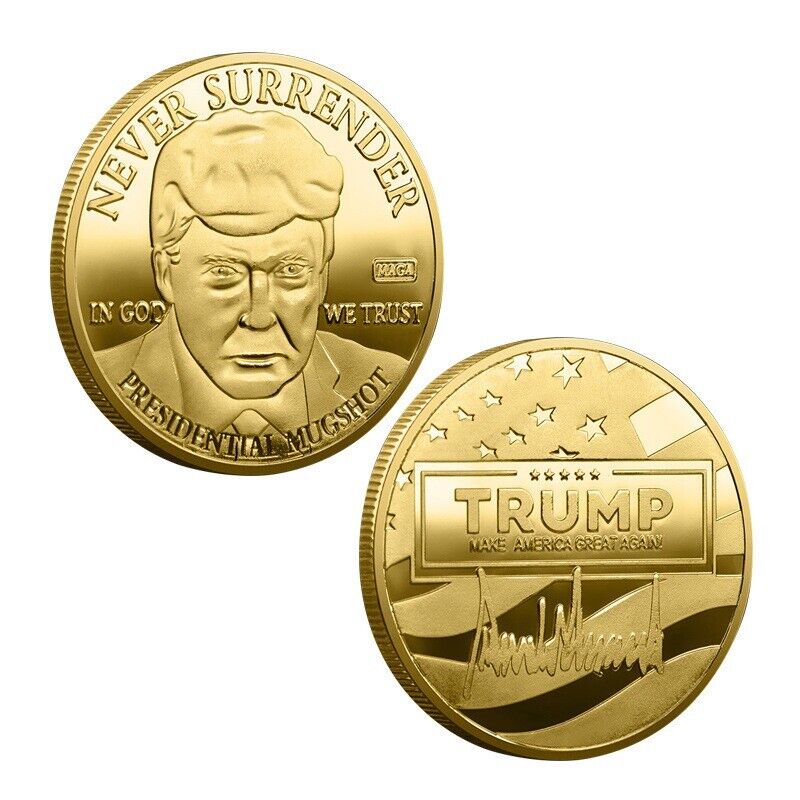 1pc President Donald Trump Mug Shot Never Surrender Commemorative Coin Gold 2024