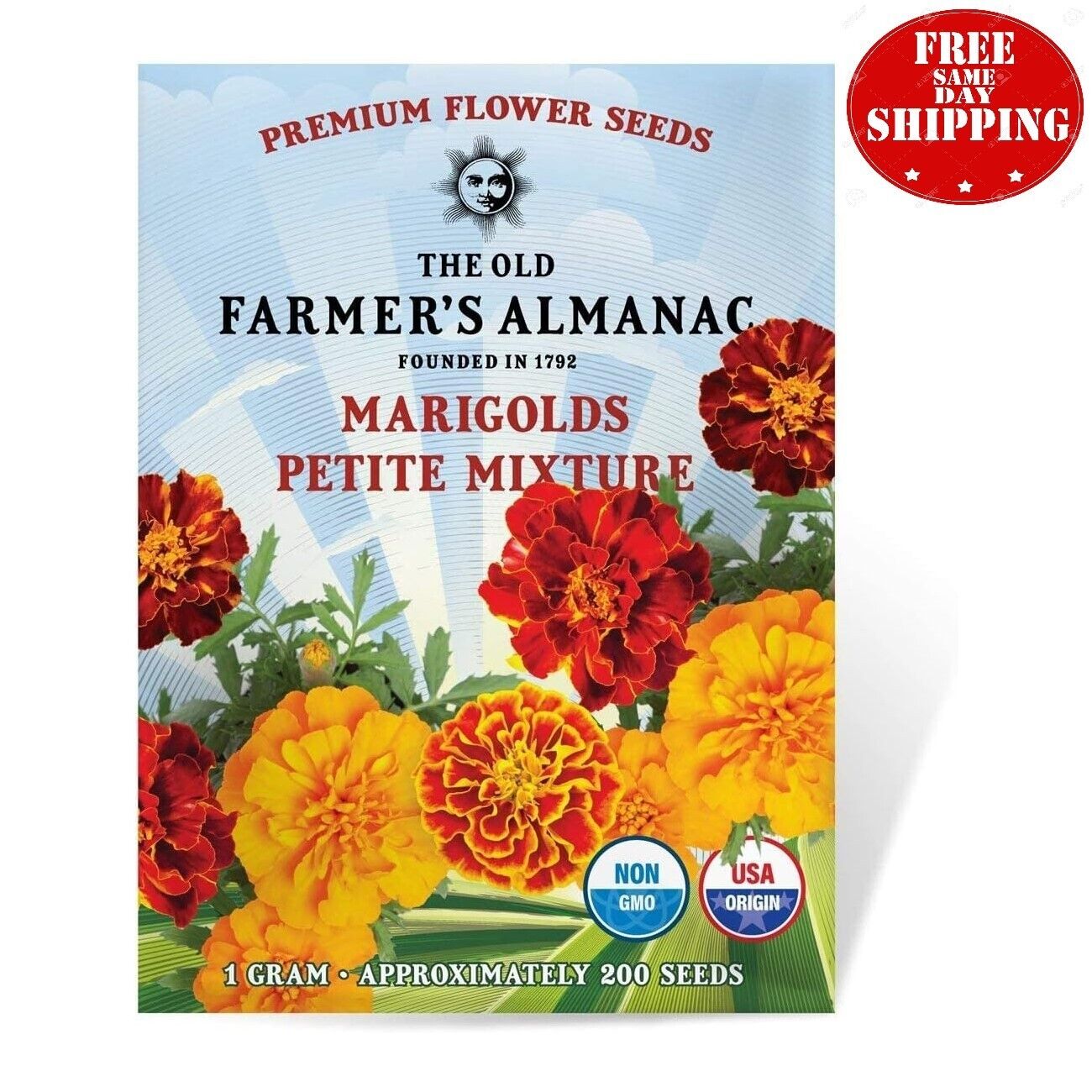The Old Farmer\'s Almanac Marigold Seeds (Petite Mixture) - Approx 200 Flower