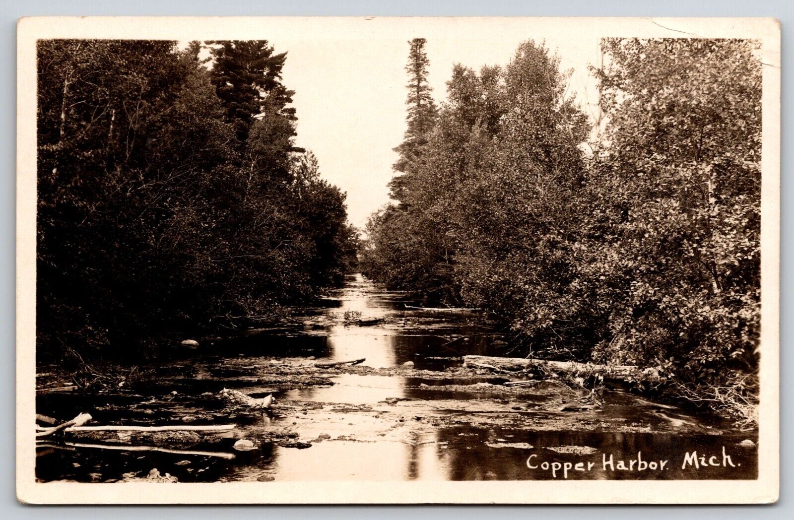 RPPC Copper Harbor Michigan MI Postcard Scenic View Old Black White Postcard