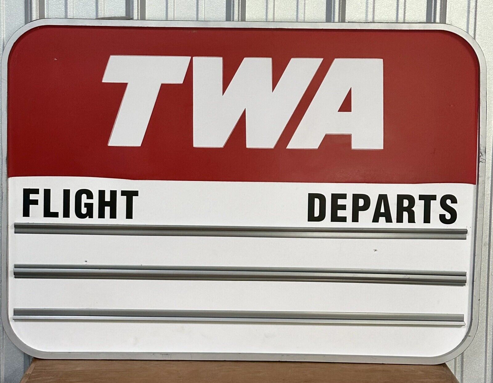 Vintage TWA Trans World Airlines Flight Departs Official Airport Gate Sign BIG
