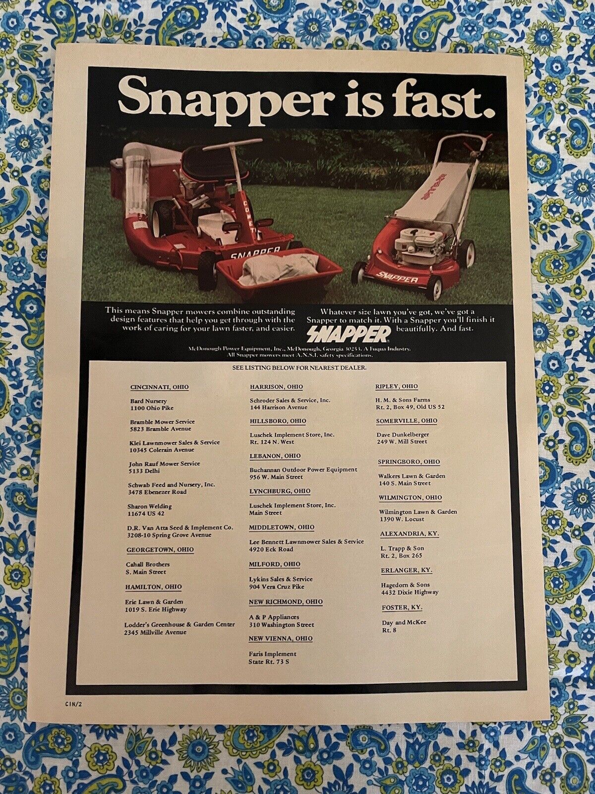 Vintage 1976 Snapper Lawn Mowers Print Ad Dealer Listings Snapper Is Fast