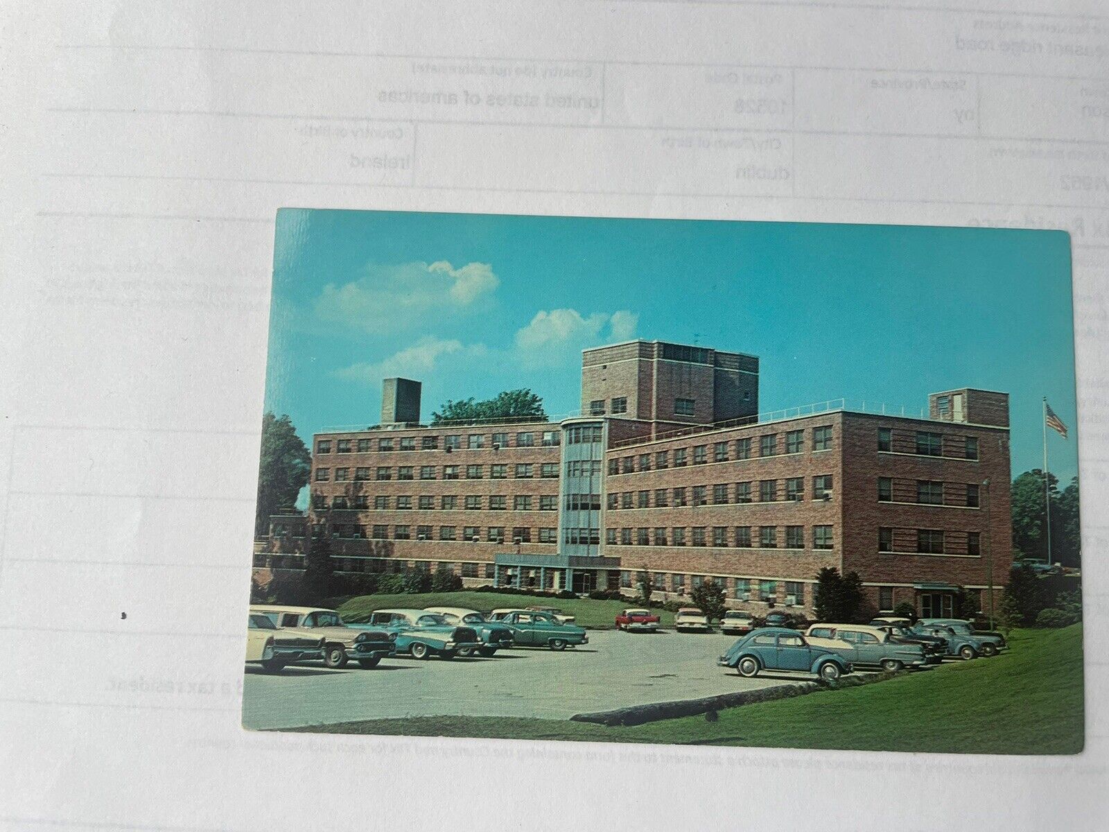 1962 NY N Tarrytown Phelps Memorial Hospital Volkswagen bug postcard Unposted