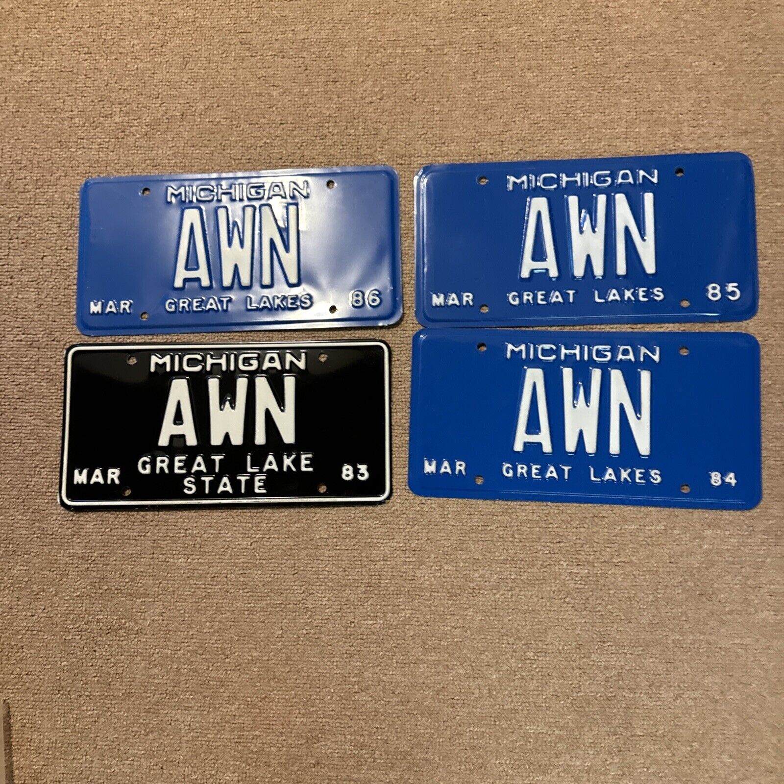 1983 1984 1985 1986 Michigan Vanity License Plates AWN