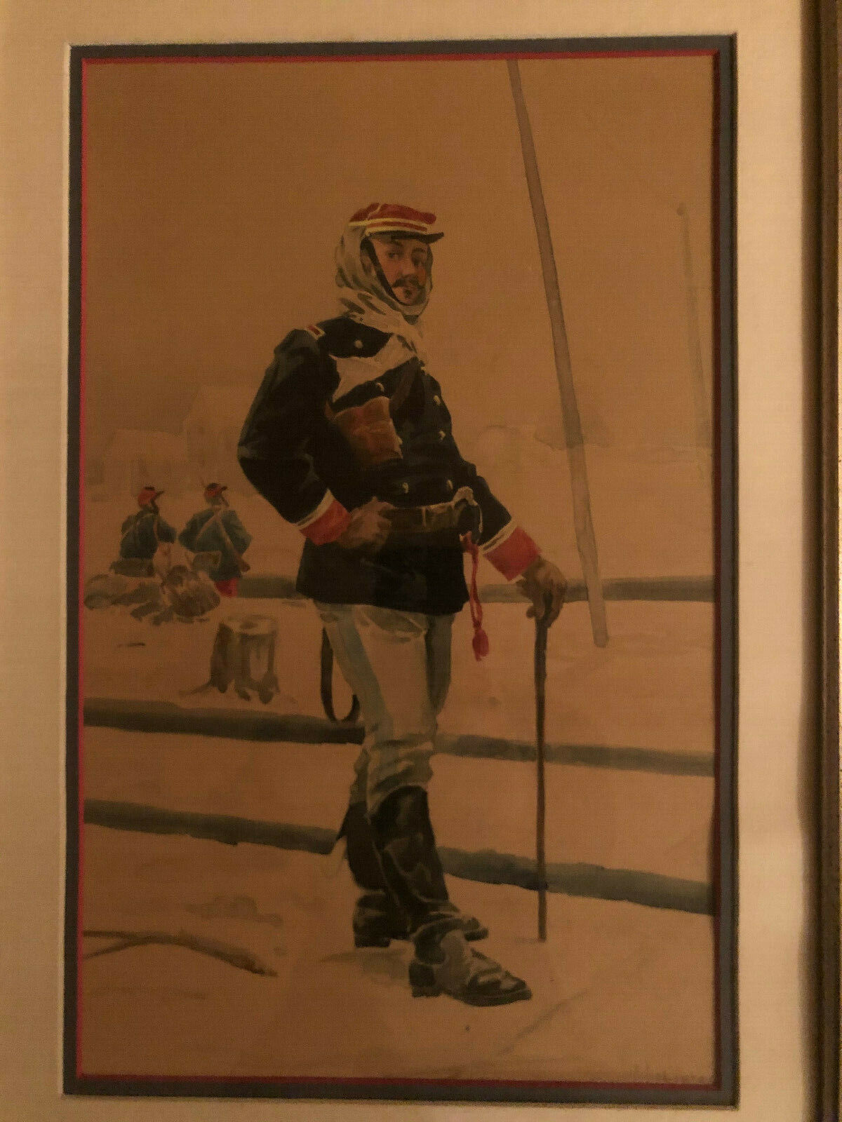 Antique Original Watercolor of a Napoleon Army French Soldier by A. Le Clare