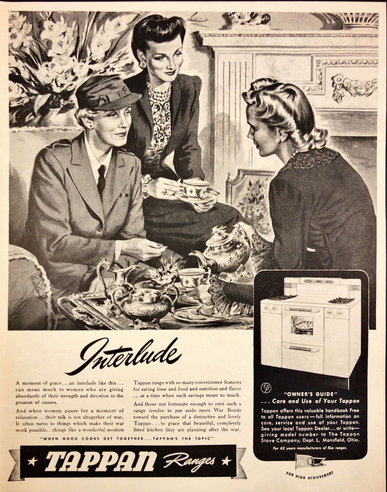 1943 Tappan Stove Company Ranges Oven Female in Uniform Vintage Print Ad