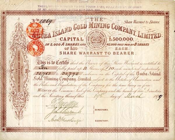 Aruba Island Gold Mining Co. Limited - Stock Certificate - Foreign Stocks