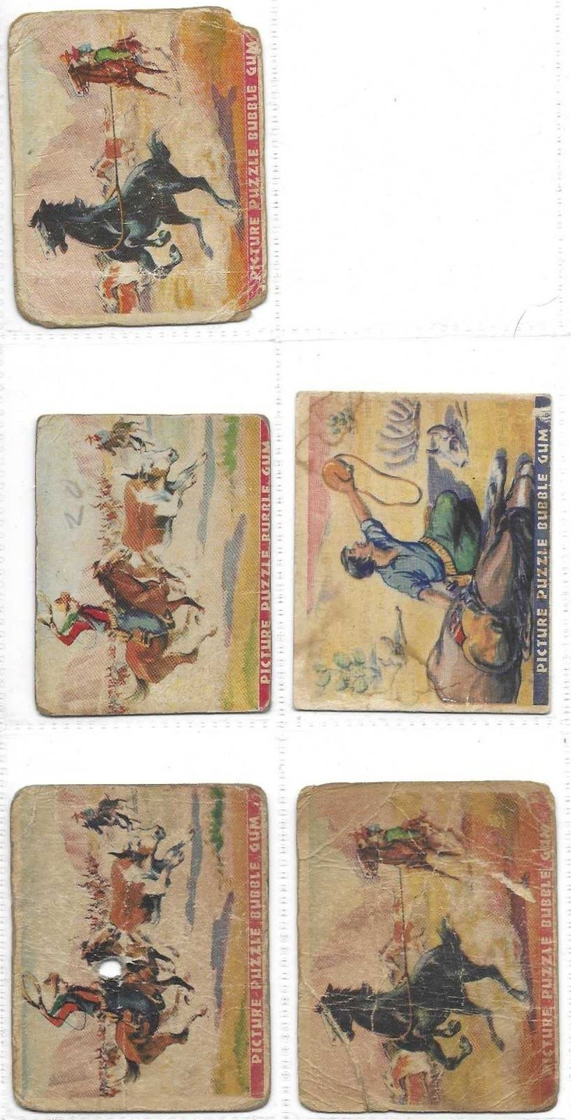 1937 GUM INC. WILD WEST PUZZLE CARDS LOT OF FIVE (THREE DIFFERENT) OFF GRADE