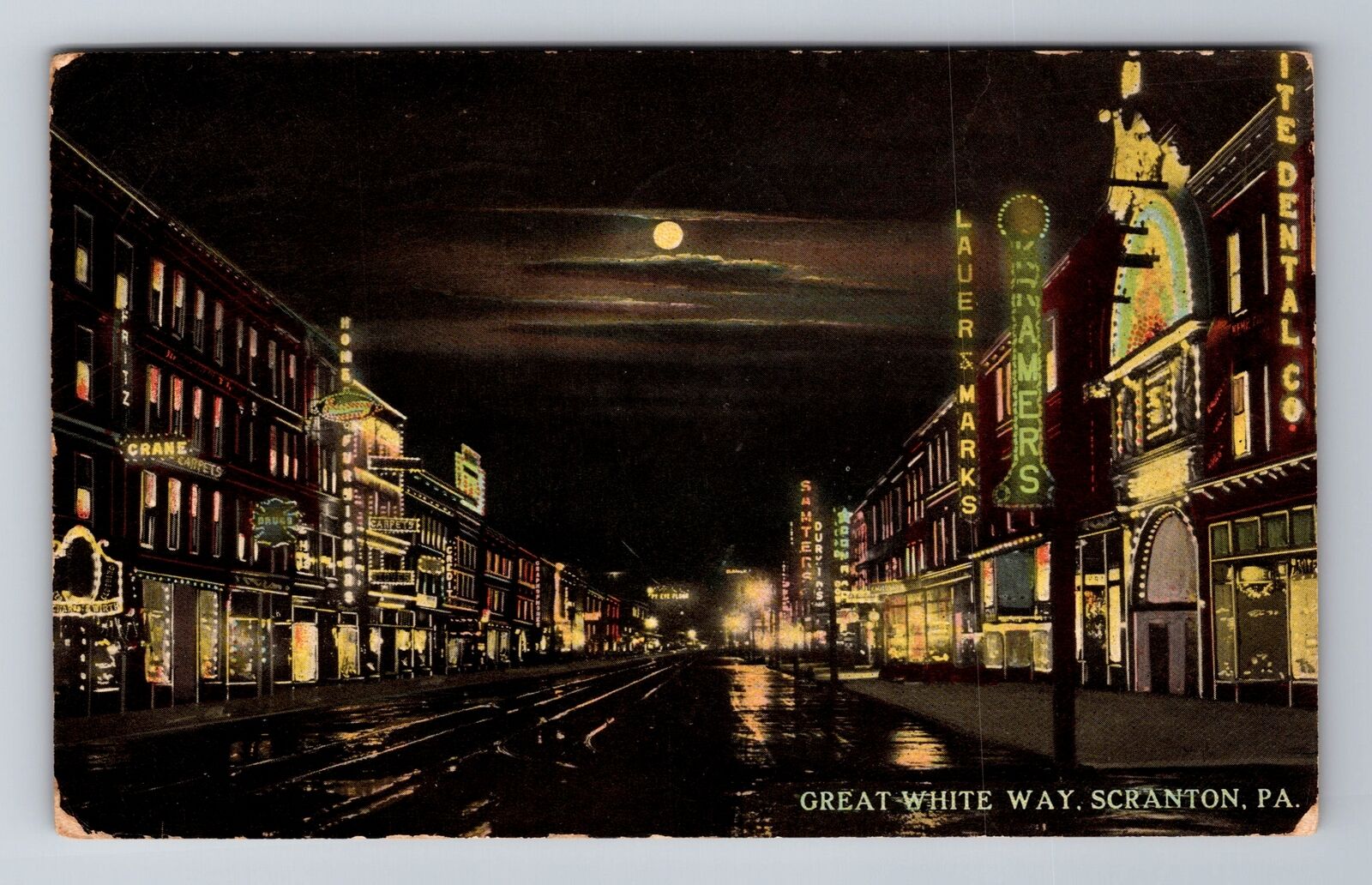 Scranton PA-Pennsylvania, Great White Way By Moonlight, Vintage c1912 Postcard