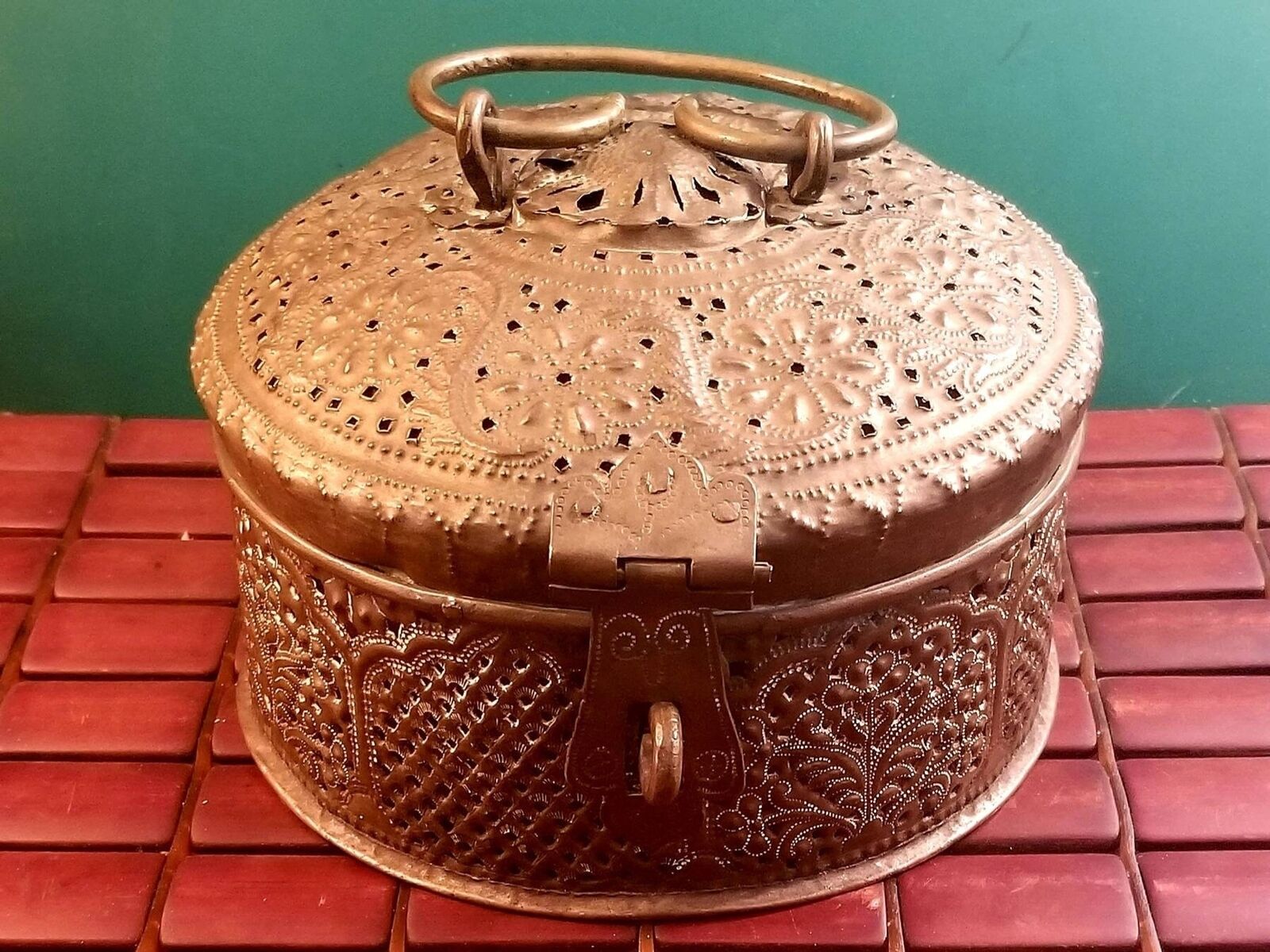 Antique Round Brass Decorative Indian Chapati Roti Bread Box Storage Container