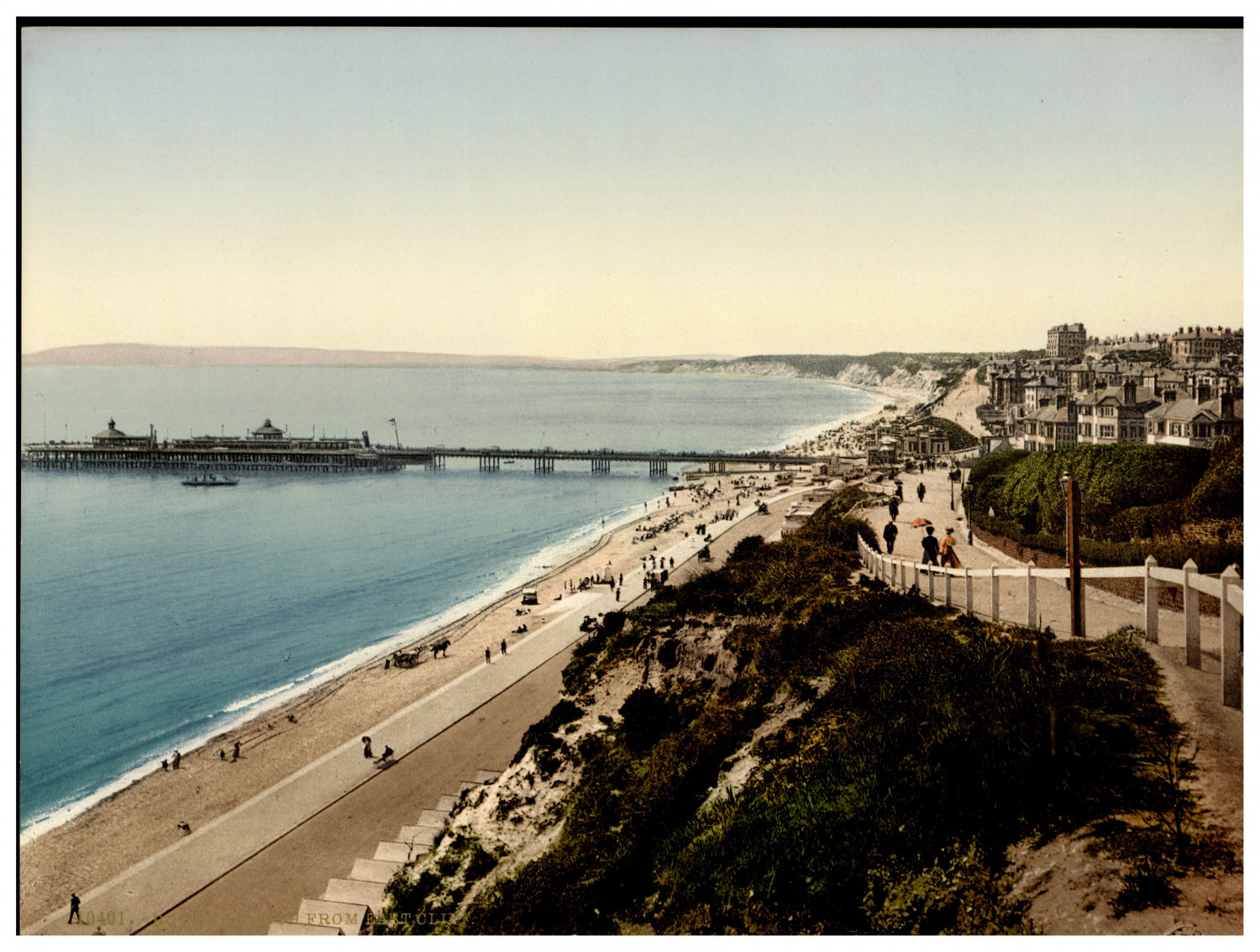 England. Bournemouth from East Cliff. Vintage Photochrome by P.Z, Photochrome Z