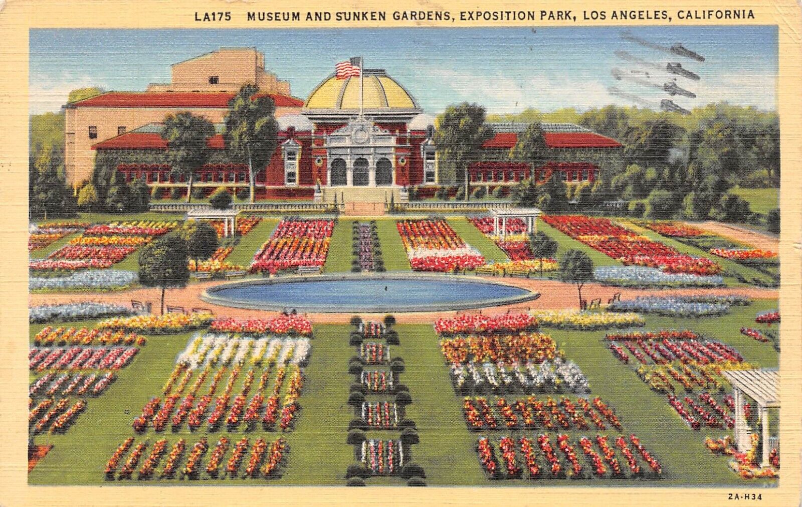 D1876 Museum & Sunken Garden Exposition Park, Los Angeles CA 1932 Teich Linen PC