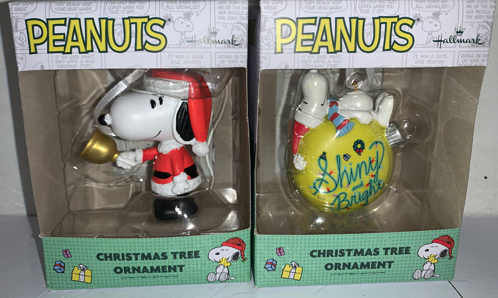 NEW Lot of 2 Hallmark Snoopy Ornaments Peanuts 2022 Snoopy Santa Shiny & Bright