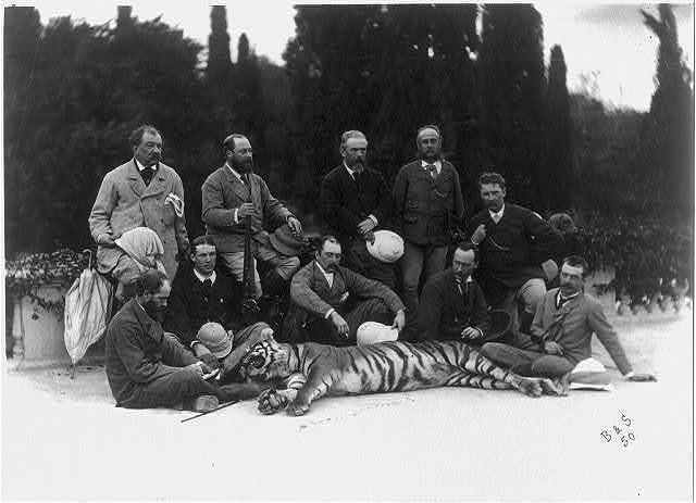 H.R.H. the Prince of Wales,party,with first tiger killed by H.R.H. in India,1875