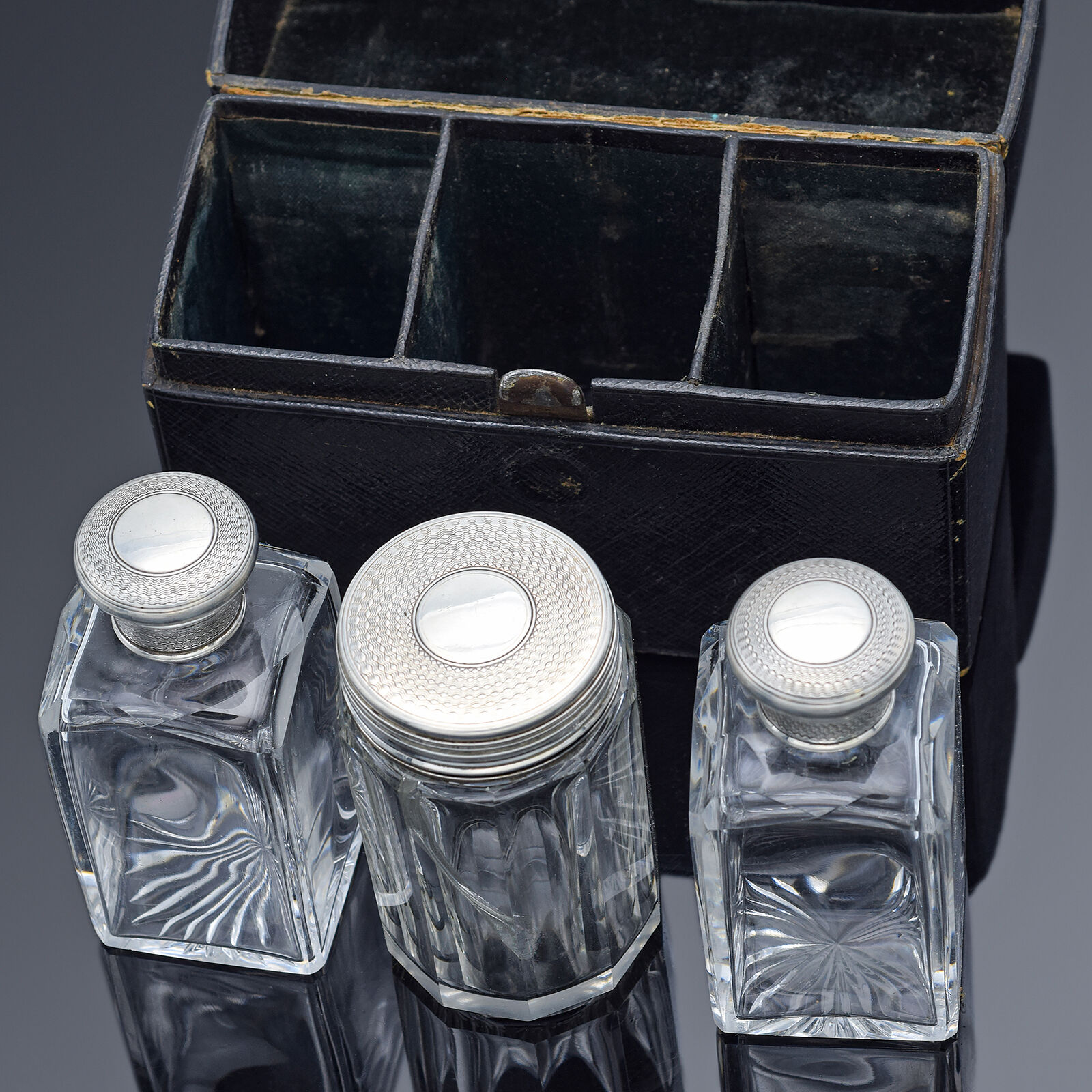 Antique George Bedingham London Sterling Silver Perfume Scent Bottle 3 Piece Set