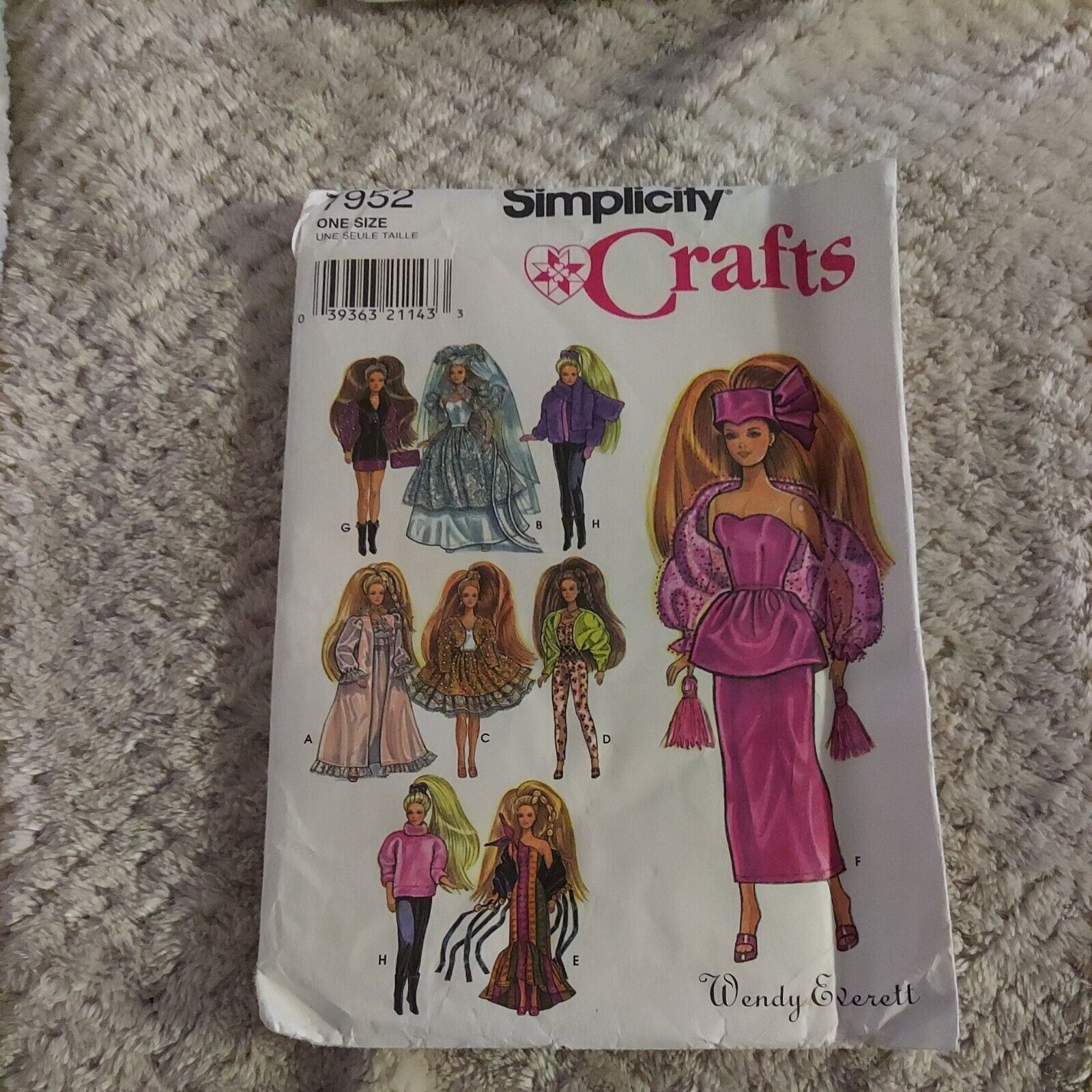 Vtg (1997) Simplicity Craft Pattern 7952 Clothes for Barbie by Wendy Everett UC