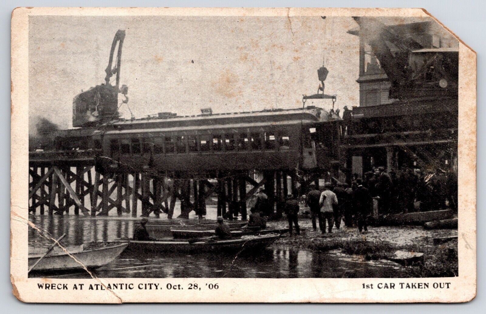 1906 First Car Removed Train Wreck Atlantic City Seashore Railroad Postcard