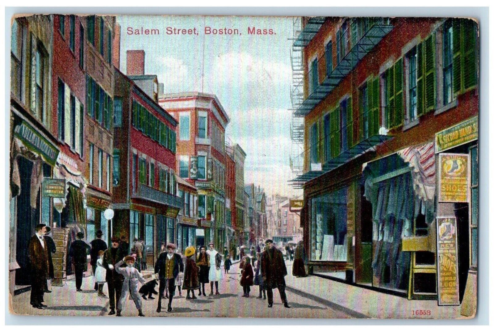 c1910's Salem Street View Stores Building Boston Massachusetts MA Postcard