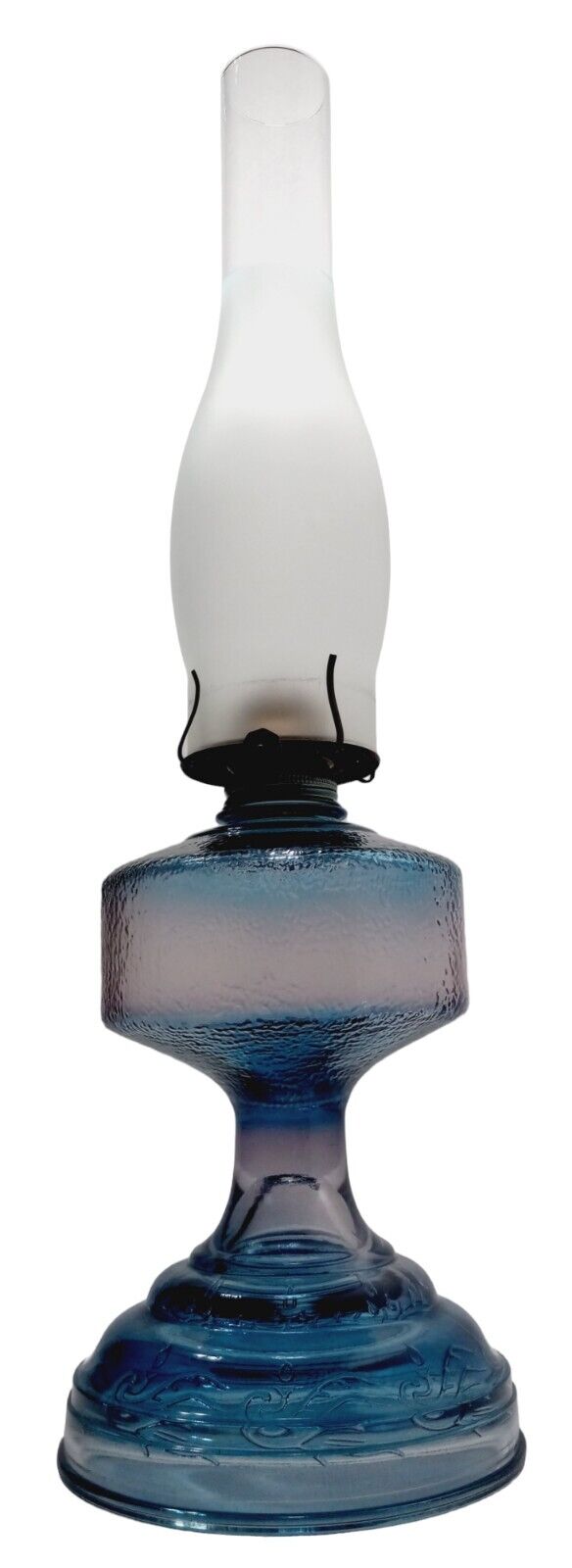 VINTAGE  P&A Danbury Aqua Blue Kerosene Oil Lamp Frosted Hurricane Shade Globe 