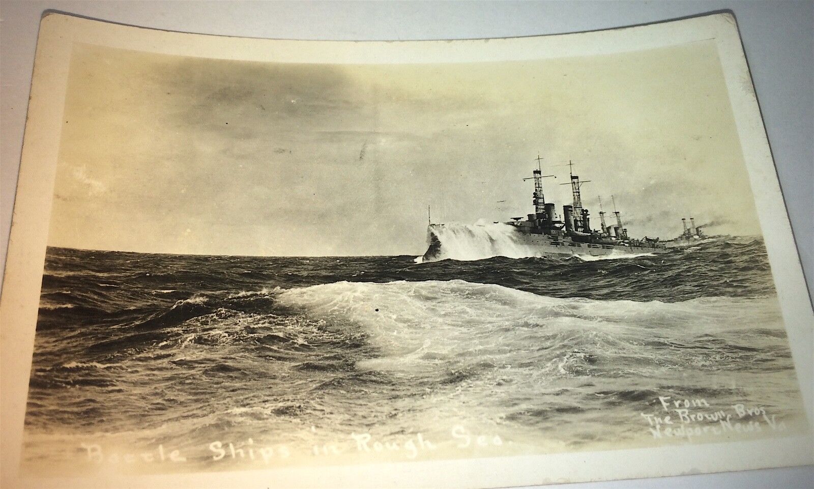 Antique American Military Navy Battleship Rough Seas Real Photo Postcard RPPC 