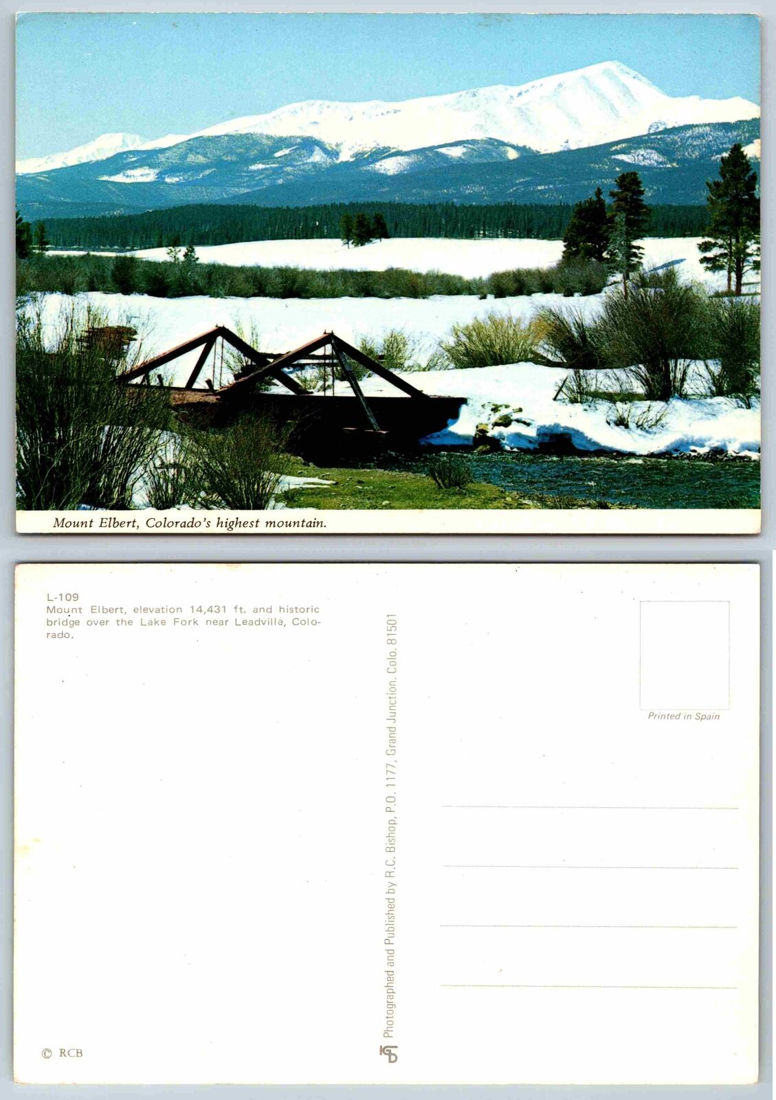 Vintage Postcard - Mount Elbert, historic bridge, Leadville, Leadville, Colorado