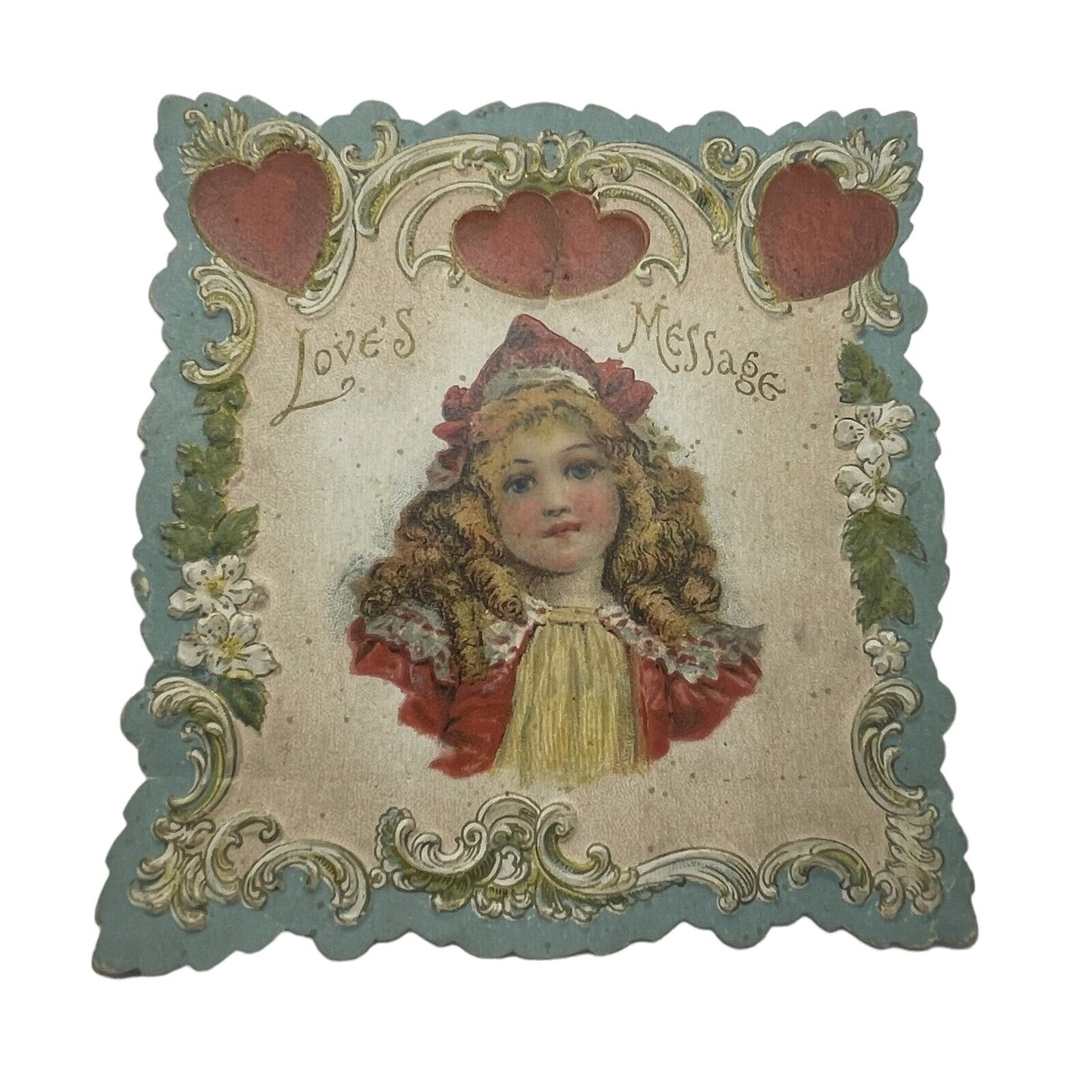 Vtg Victorian Style Paper Embossed Die Cut Valentine\'s Card Loves Message READ