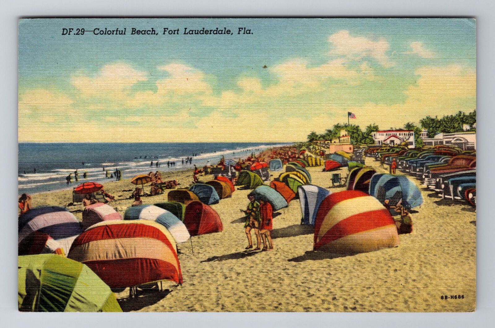 Fort Lauderdale FL-Florida, Colorful Beach, Antique, Vintage c1953 Postcard
