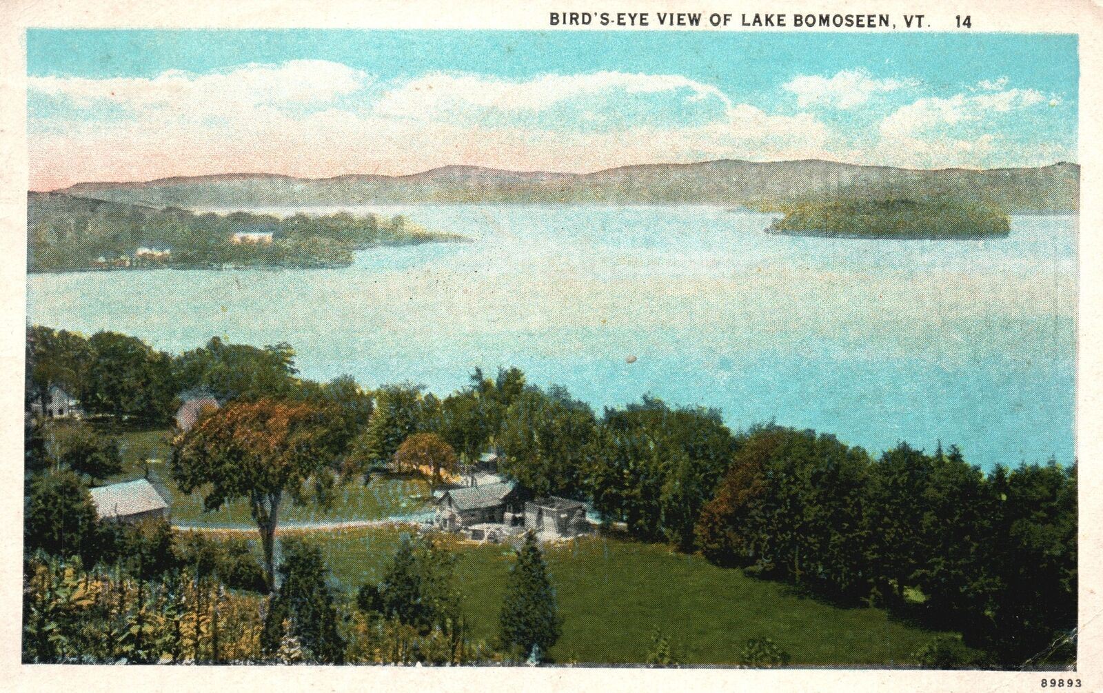 Vintage Postcard 1931 Bird's Eye View of Freshwater Lake Bomoseen Vermont VT
