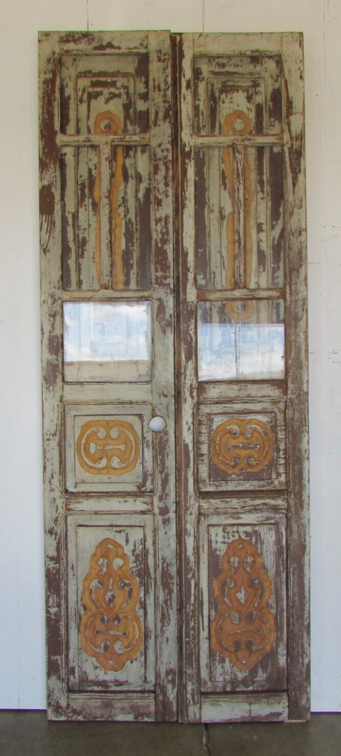 Antique Pair Mexican Old Door #1-Postigo-Rustic-33x86.5x1.5-Barn Doors-Glass