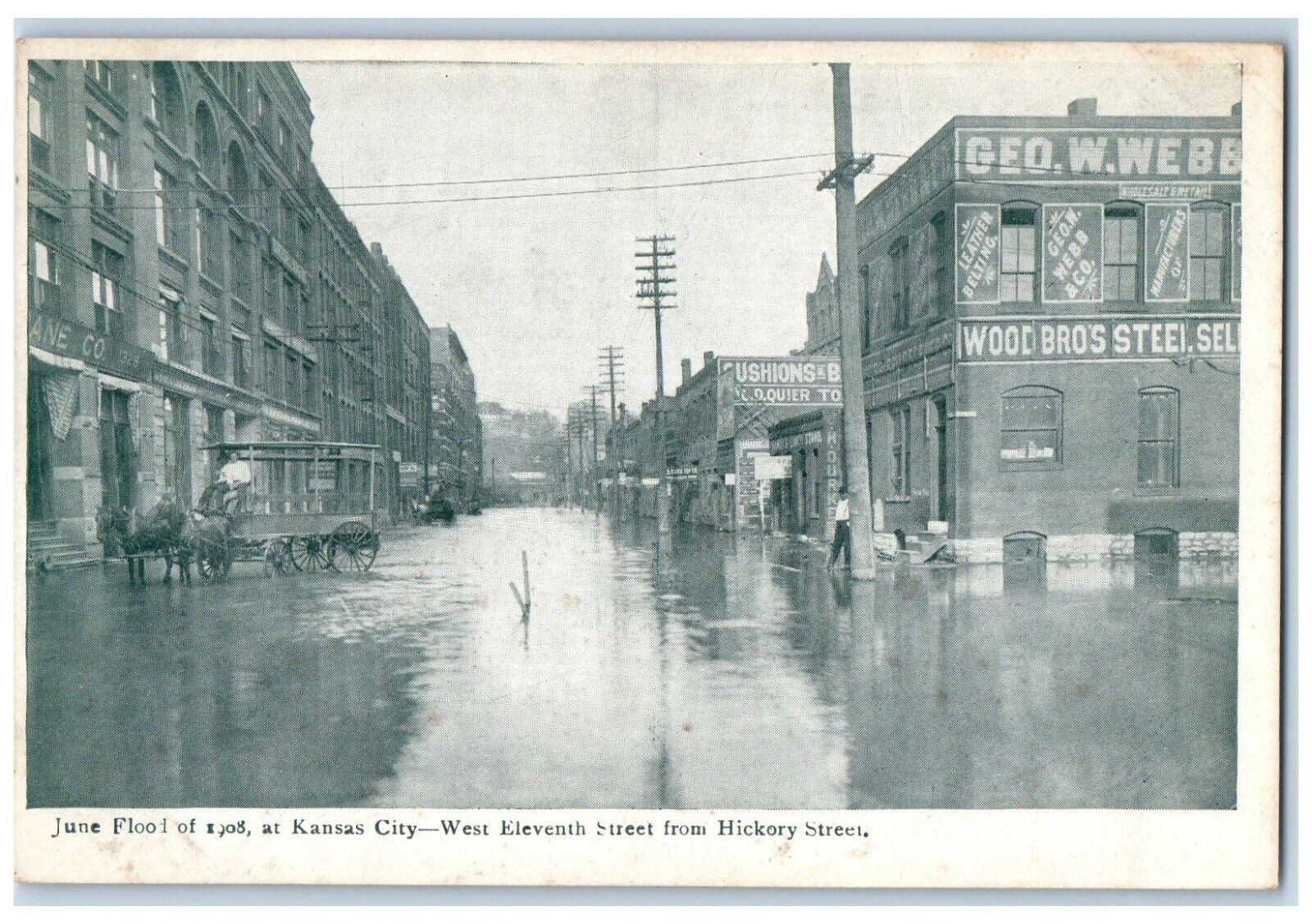 Kansas City Missouri MO Postcard June Flood West Eleventh Street Hickory St 1908