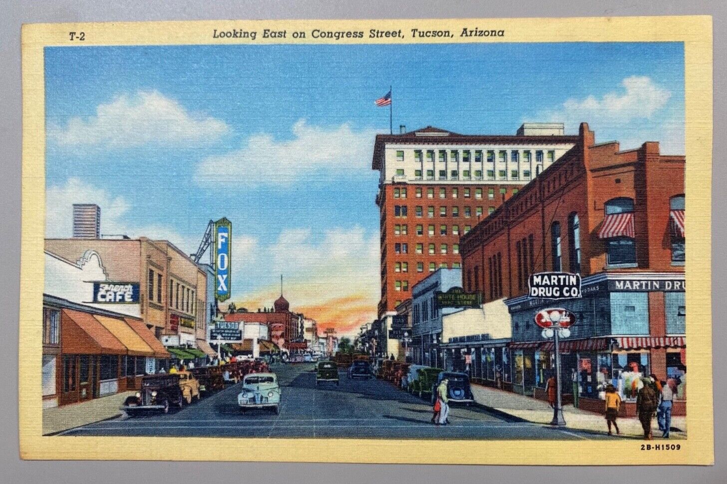 c1940's Tucson, AZ Looking East on Congress Street Pima County Arizona Postcard
