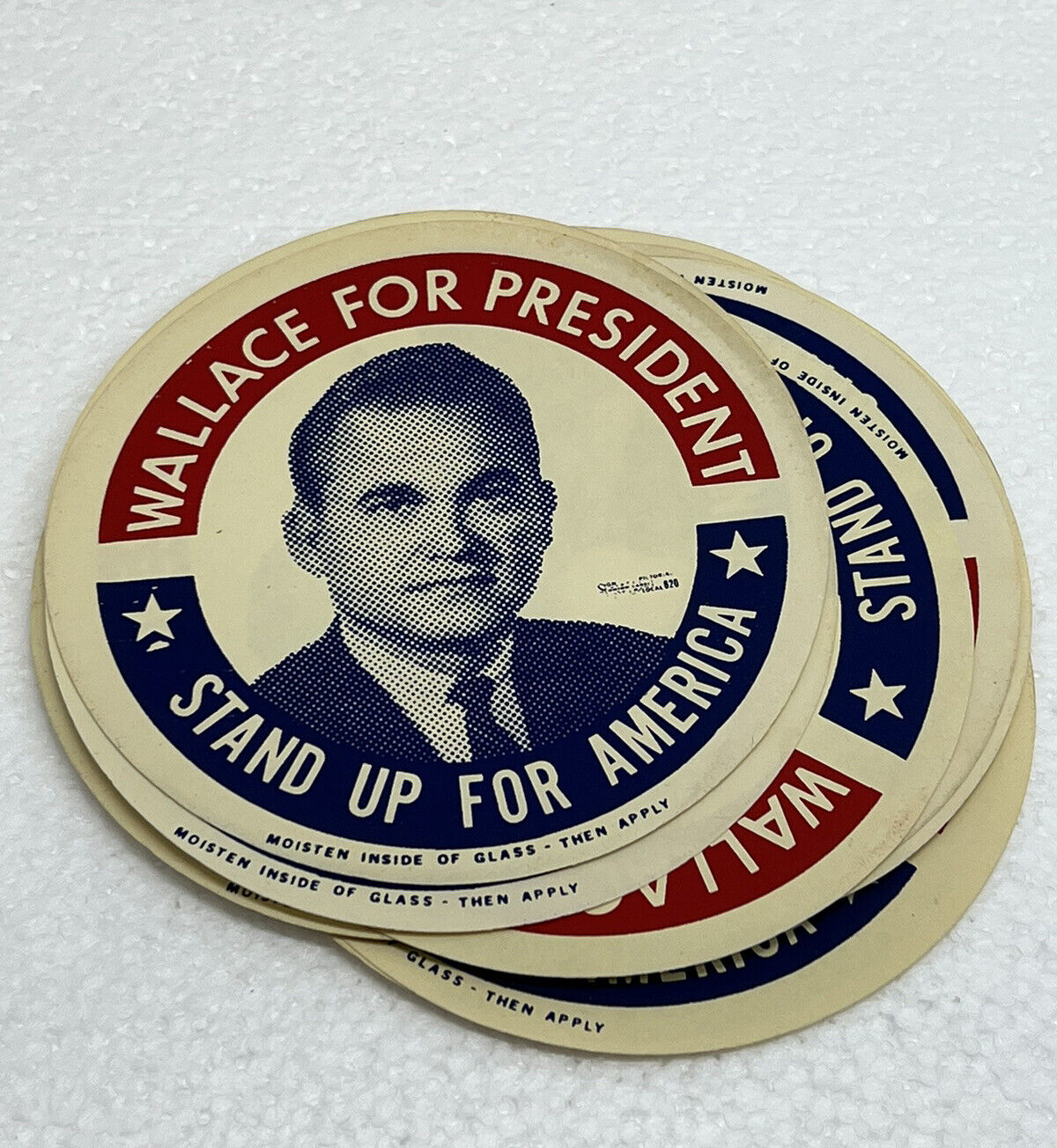 1 Vintage George Wallace for President Paper Label Decal 