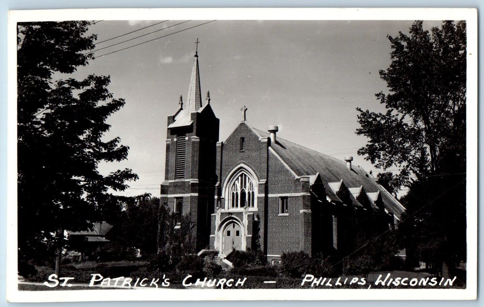Phillips Wisconsin WI Postcard RPPC Photo St. Patrick's Church c1940's Vintage